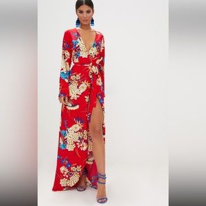 PLT Red floral print kimono maxi dress